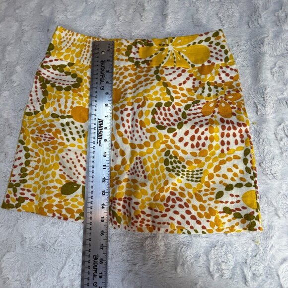 J. Crew Women's Size 2 Mini A-Line Skirt 100% Linen Fiji Floral Yellow Casual - Picture 4 of 6